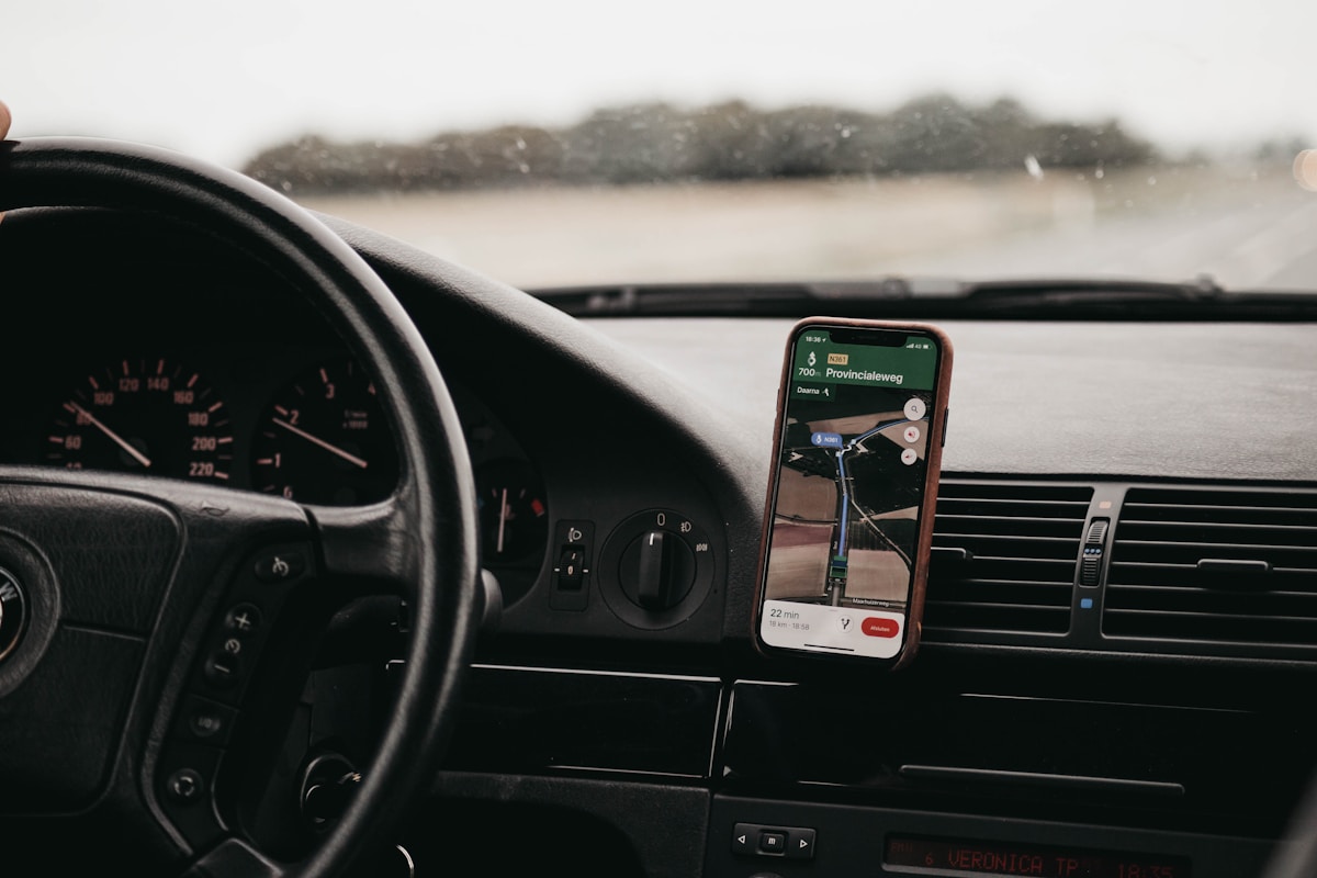 Phone mount installed on a car dashboard