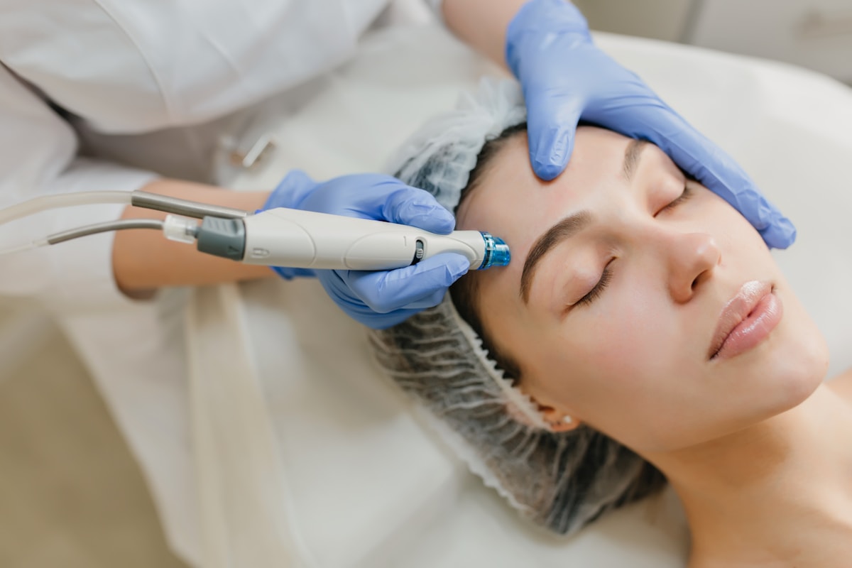 Professional facial treatment with a beauty device
