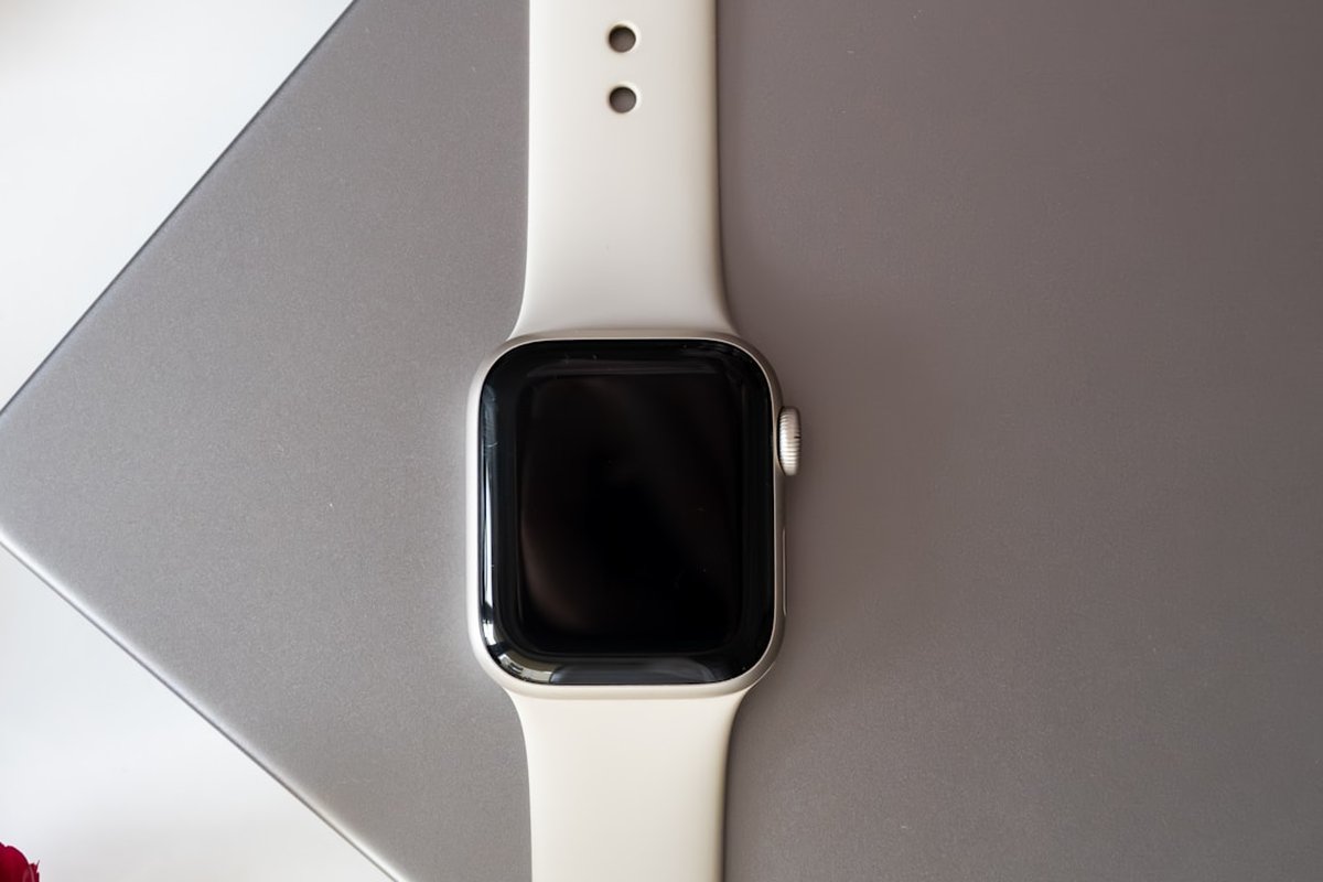 Smartwatch with a beige strap